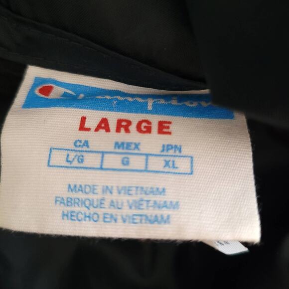 Champion Cropped Coaches Jacket Black Oversize Logo Snap Front Women Large - Picture 10 of 12